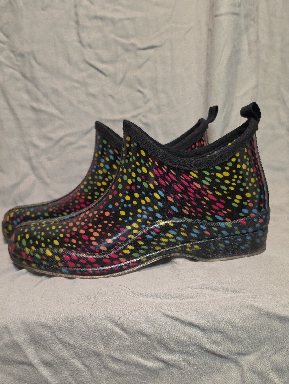 Corkys Black w Multicolor Dots Rain Bootie